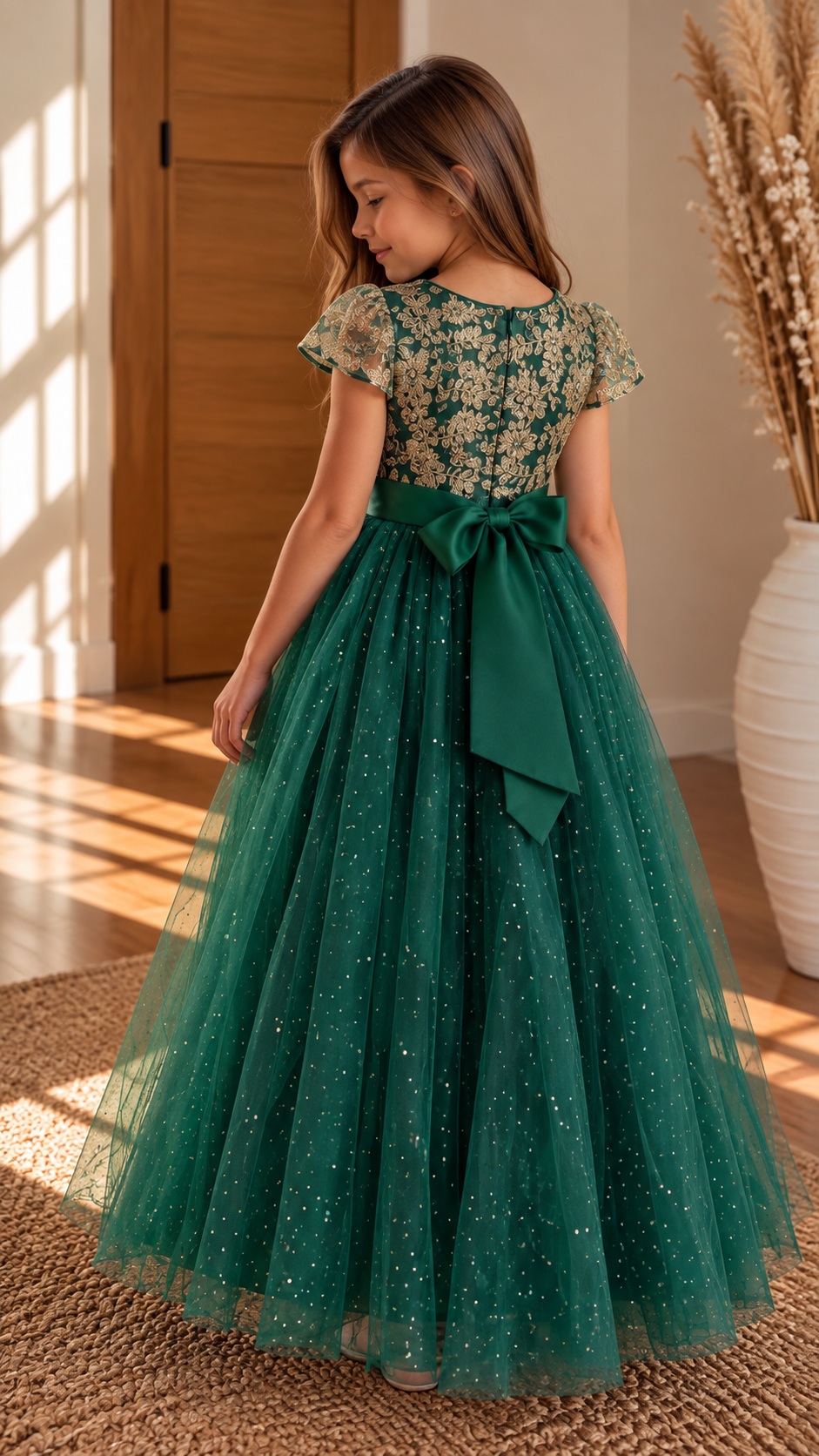 Robe de Noël fille vert émeraude et dorée – Modèle Isaline – 8 à 12 ans – Image 3