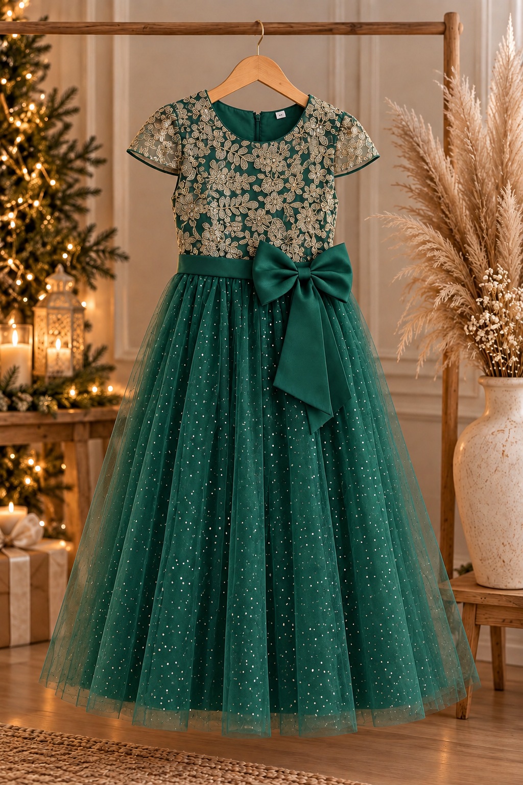 Robe de Noël fille vert émeraude et dorée – Modèle Isaline – 8 à 12 ans – Image 5