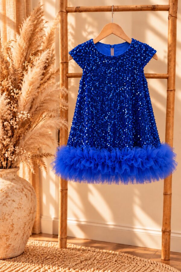 Robe de fête fille bleu roi à sequins et tulle Cassie du 18 mois au 8 ans