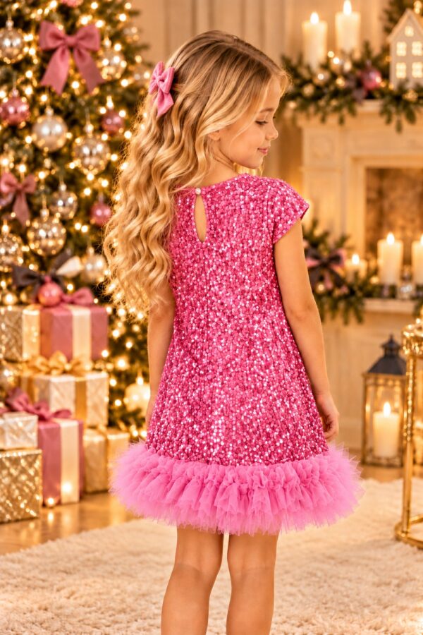 robe de noël fille sequin rose dos