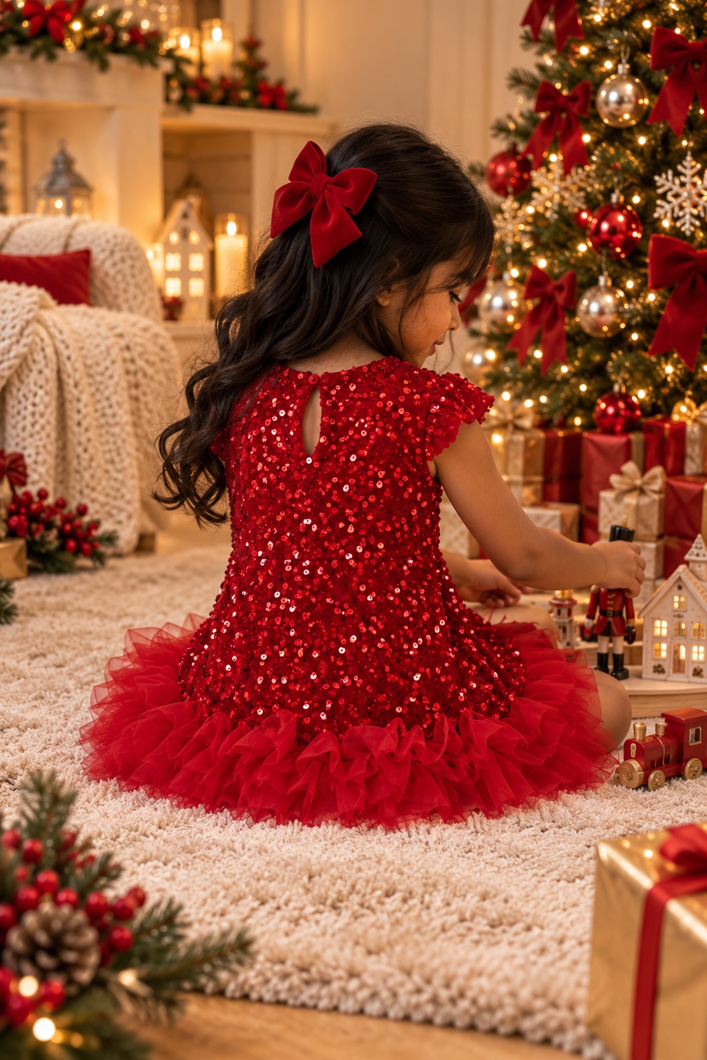 Robe de Noël fille rouge à sequins – Cassie, velours et tulle 2 à 8 ans – Image 2