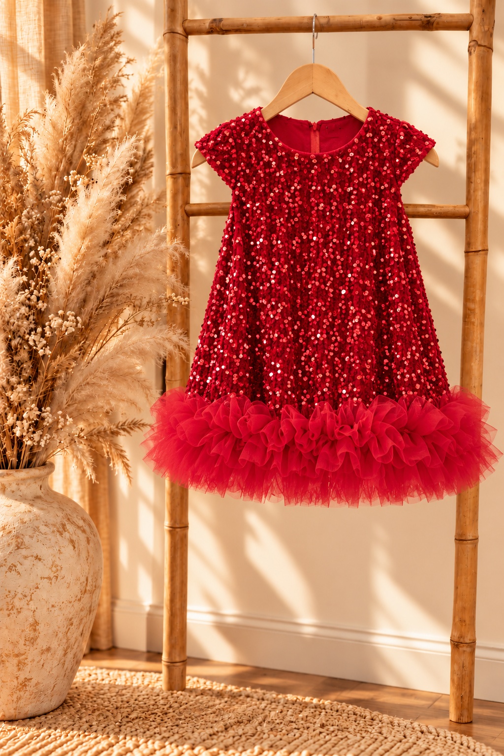 Robe de Noël fille rouge à sequins – Cassie, velours et tulle 2 à 8 ans – Image 3